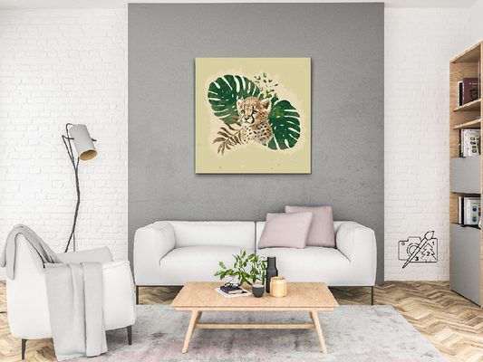 Paint by number - Leopardungen og monsteraplanten