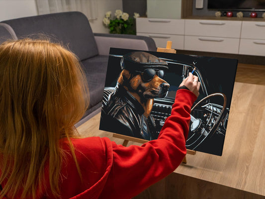 Paint by number - En hund i en sort cabriolet