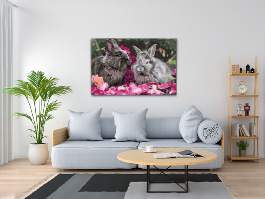 Paint by number - Kaniner blandt blomster