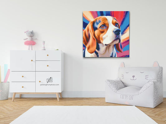 Diamond Paint - Beagle i nuancer af rød og blå