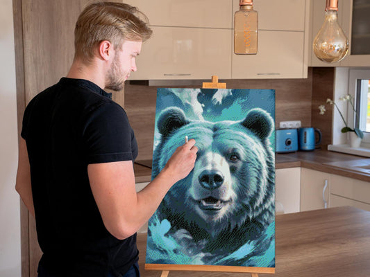 Diamond Paint - Bjørn i nuancer af mørk turkis