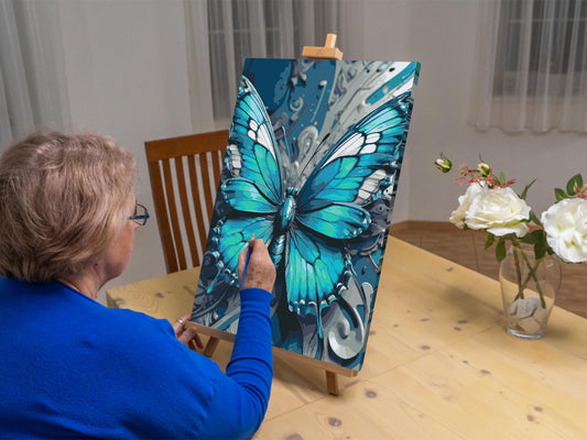 Paint by number - Sommerfugl i nuancer af mørk turkis