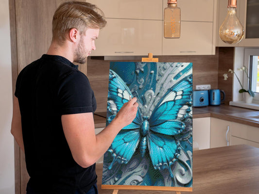 Diamond Paint - Sommerfugl i nuancer af mørk turkis