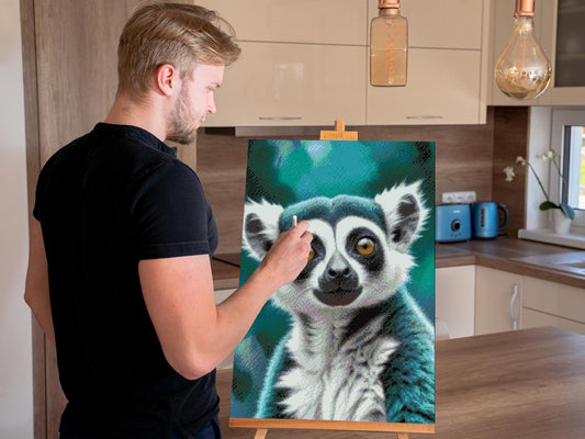 Diamond Paint - Lemur i nuancer af mørk turkis