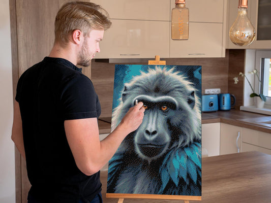 Diamond Paint - Bavian i nuancer af mørk turkis