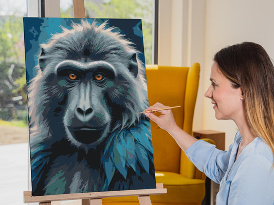 Paint by number - Bavian i nuancer af mørk turkis