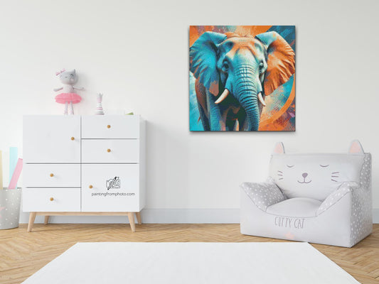 Diamond Paint - Elefant i nuancer af turkis og orange