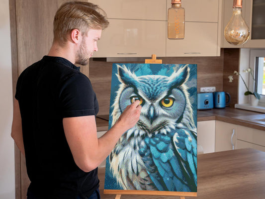 Diamond Paint - Ugle i nuancer af mørk turkis
