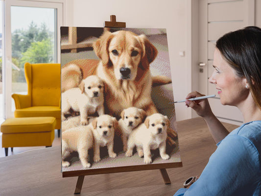 Diamond Paint - Golden retriever og hvalpe