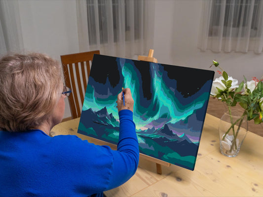 Paint by number - Nordlys over bjergene