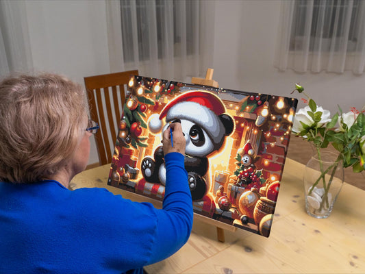 Paint by number - Julepanda og en kop kaffe