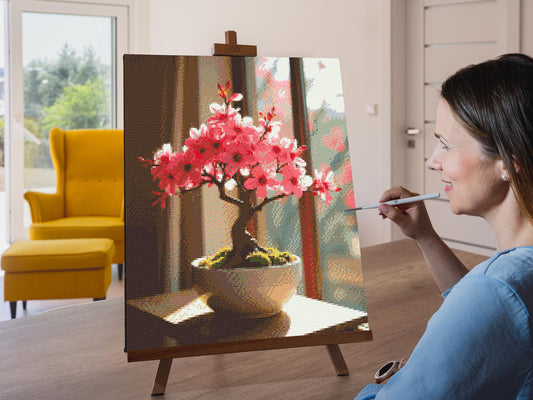 Diamond Paint - Sakura bonsai ved vinduet