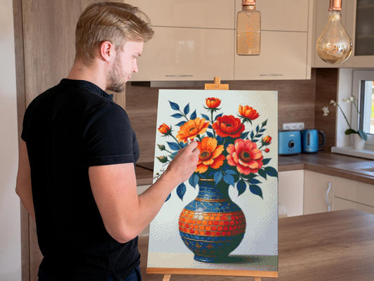 Diamond Paint - Farverig buket i en mosaikvase