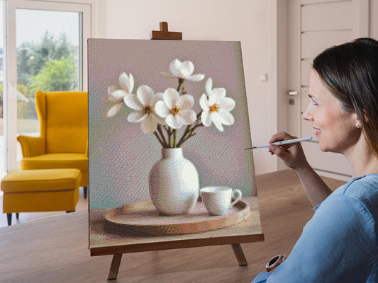 Diamond Paint - Forårshvide blomster i en vase