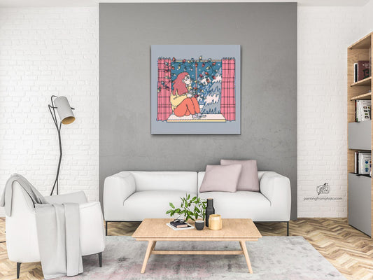 Diamond Paint - Illustration - Kaffe ved vinduet