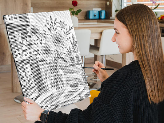 Dotting - Illustration af en blomst i en vase