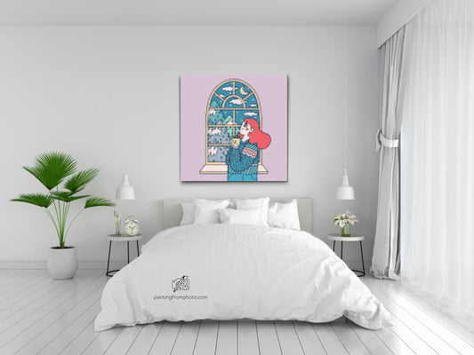 Diamond Paint - Illustration - Te ved vinduet