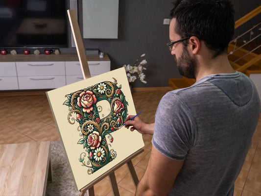 Paint by number - Bogstav P - Blomstermønster
