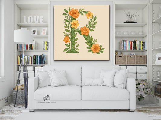 Diamond Paint - Bogstav R - Blomstermønster
