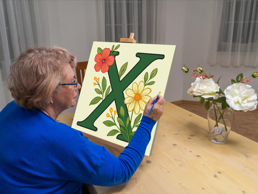 Paint by number - Bogstav X - Blomstermønster