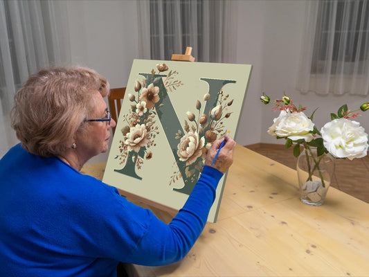 Paint by number - Bogstav N - Blomstermønster