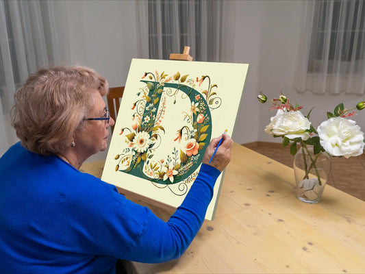 Paint by number - Bogstav D - Blomstermønster