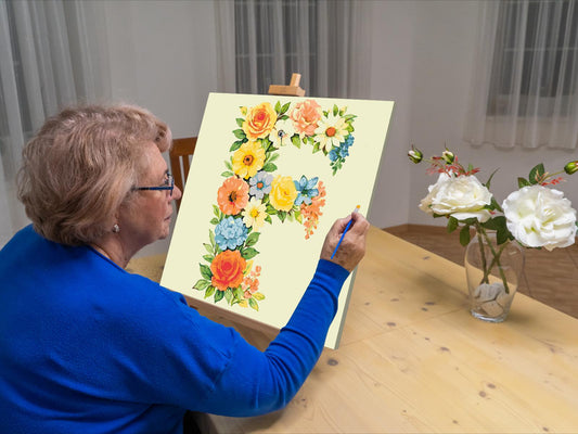 Paint by number - Bogstav F - Blomstermønster
