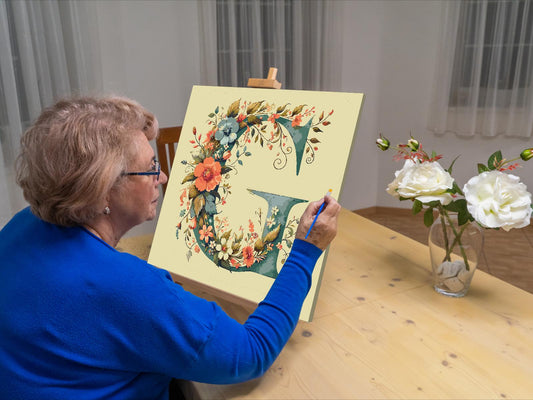 Paint by number - Bogstav G - Blomstermønster