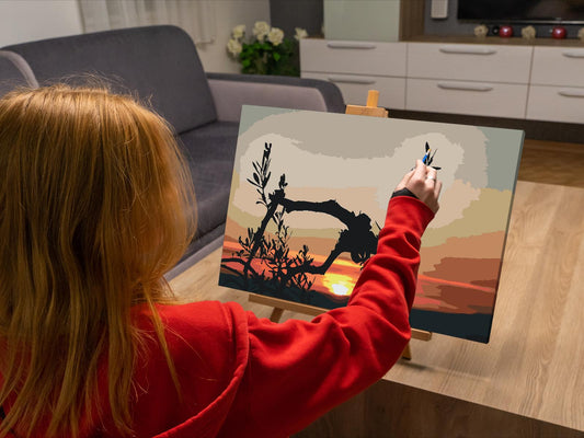 Paint by number - Oliventræ ved solnedgang