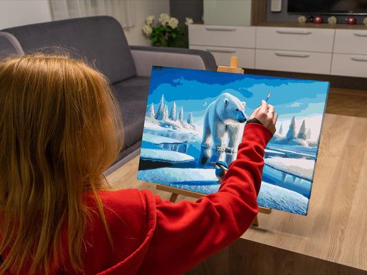 Paint by number - Bær med en isfugl i et snedækket landskab