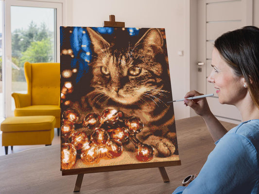 Diamond Paint - Kat med lyskæder