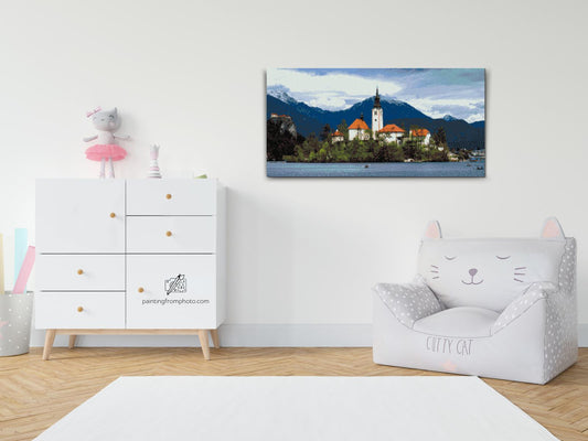 Diamond Paint - Kirken ved Lake Bled – Slovenien