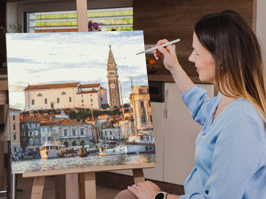 Diamond Paint - Byen Piran ved skumringstid - Slovenien