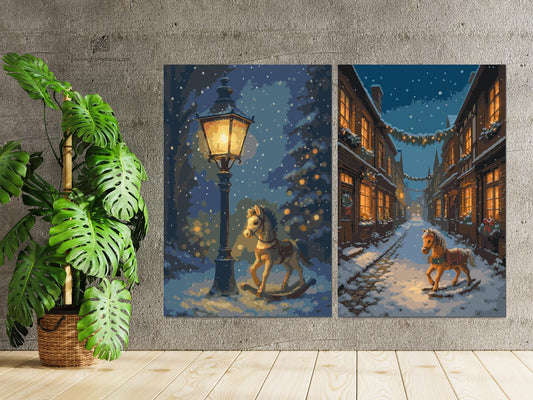 Paint by number - Rocking Horses (sæt af 2 lærreder)