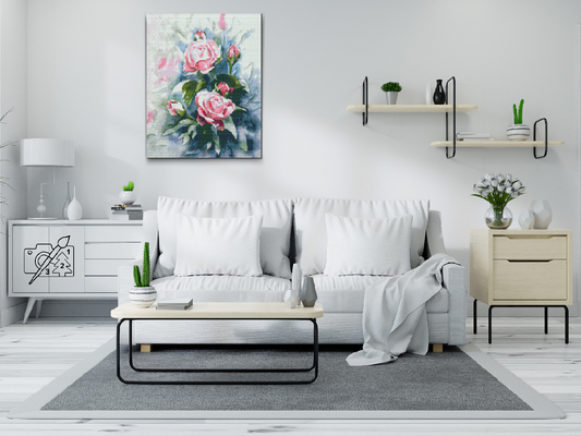 Diamond Paint - Buket af pastelrosa roser