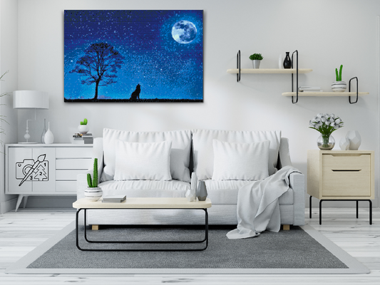 Diamond Paint - Hylende hund ved fuldmåne