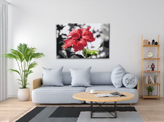 Paint by number - Rød blomst i grå baggrund