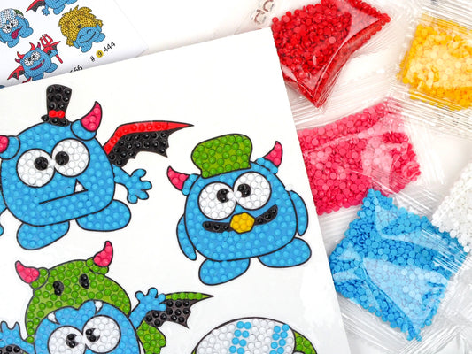 Diamond Painting Sticker - Blå Monstre