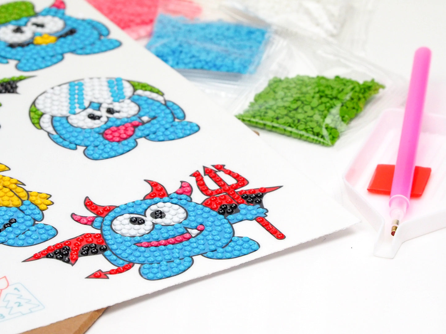 Diamond Painting Sticker - Blå Monstre