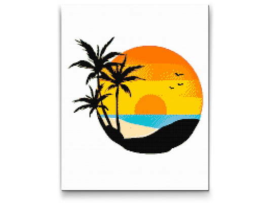 Diamond Paint - Strand, Palmer, Solnedgang