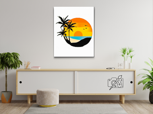 Diamond Paint - Strand, Palmer, Solnedgang