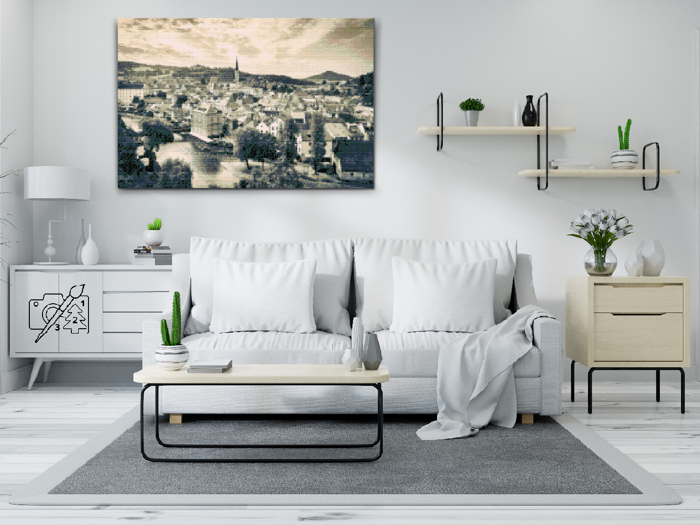 Diamond Paint - Cesky Krumlov i grå nuancer