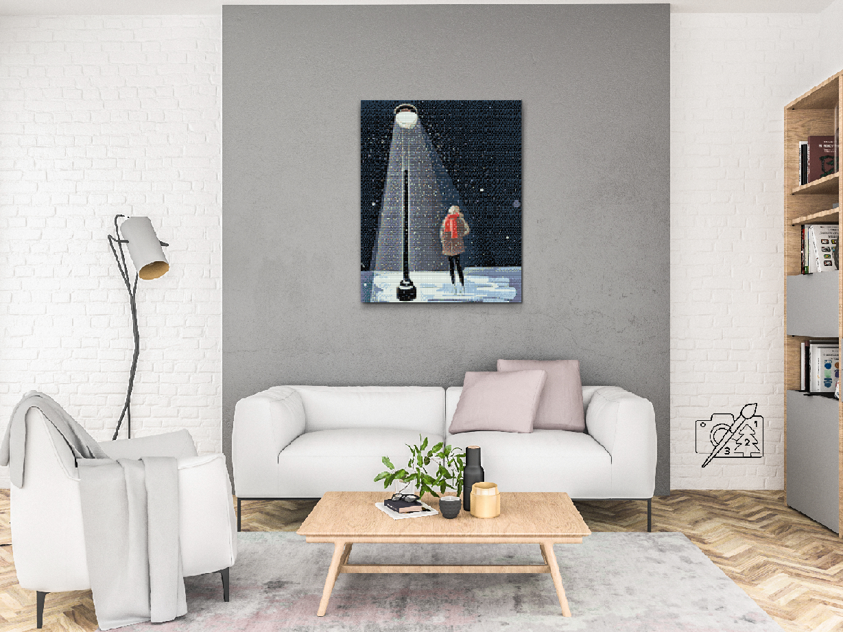 Diamond Paint - Kvinde under en lampe og faldende sne