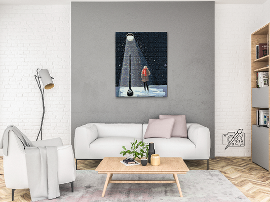 Diamond Paint - Kvinde under en lampe og faldende sne
