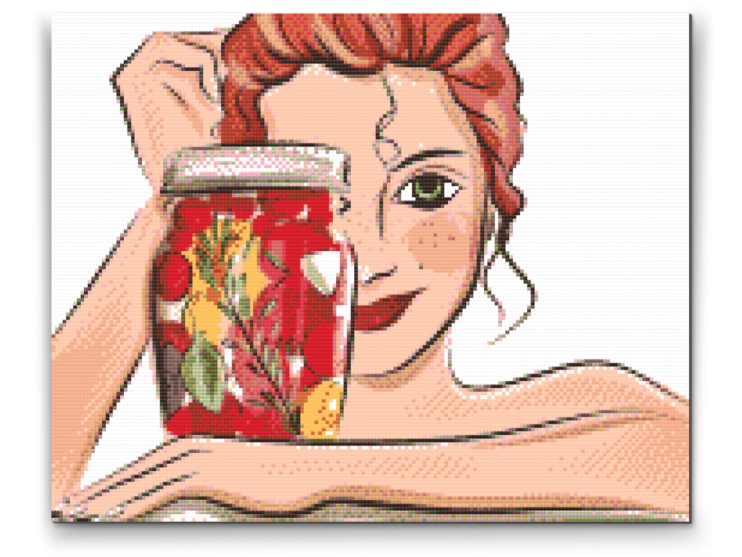 Diamond Paint - Kvinde smiler bag flasken