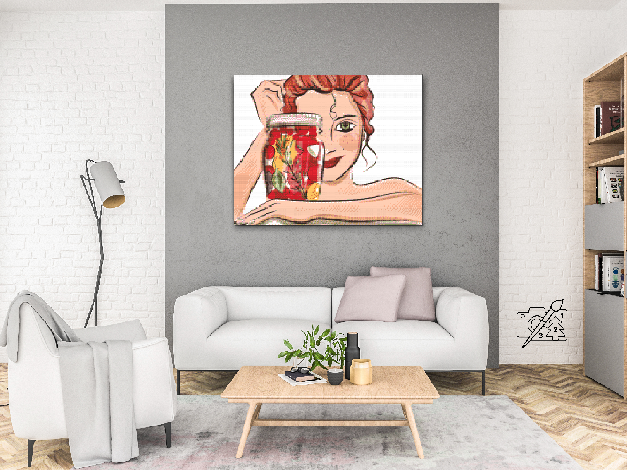 Diamond Paint - Kvinde smiler bag flasken