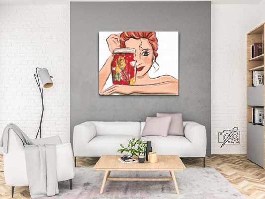 Diamond Paint - Kvinde smiler bag flasken