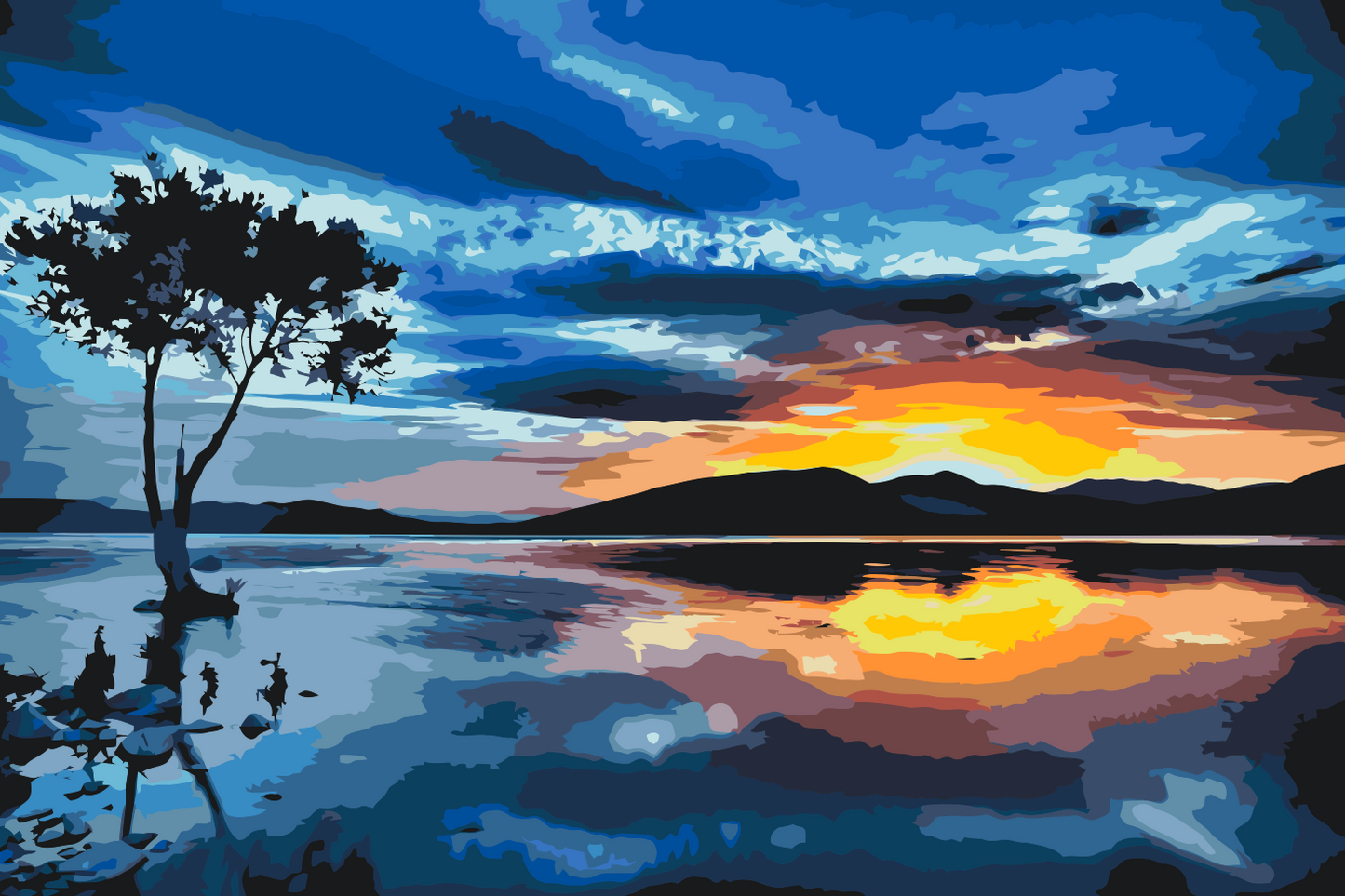 Paint by number - Solnedgang og Mørkt Træ