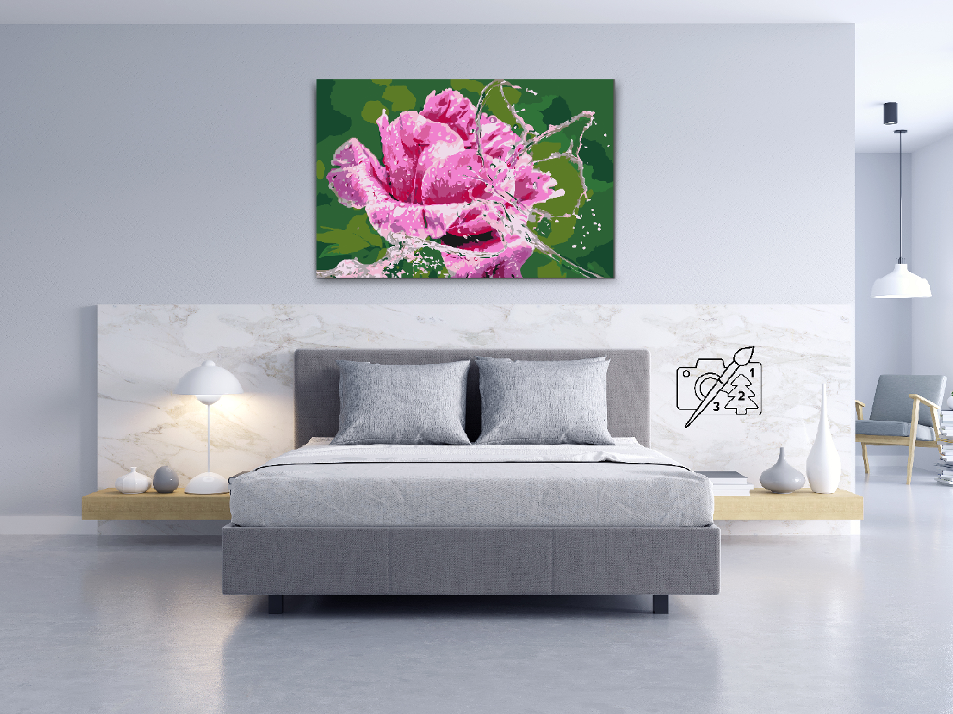 Paint by number - Rose og Sommerfugl lavet af vanddråber