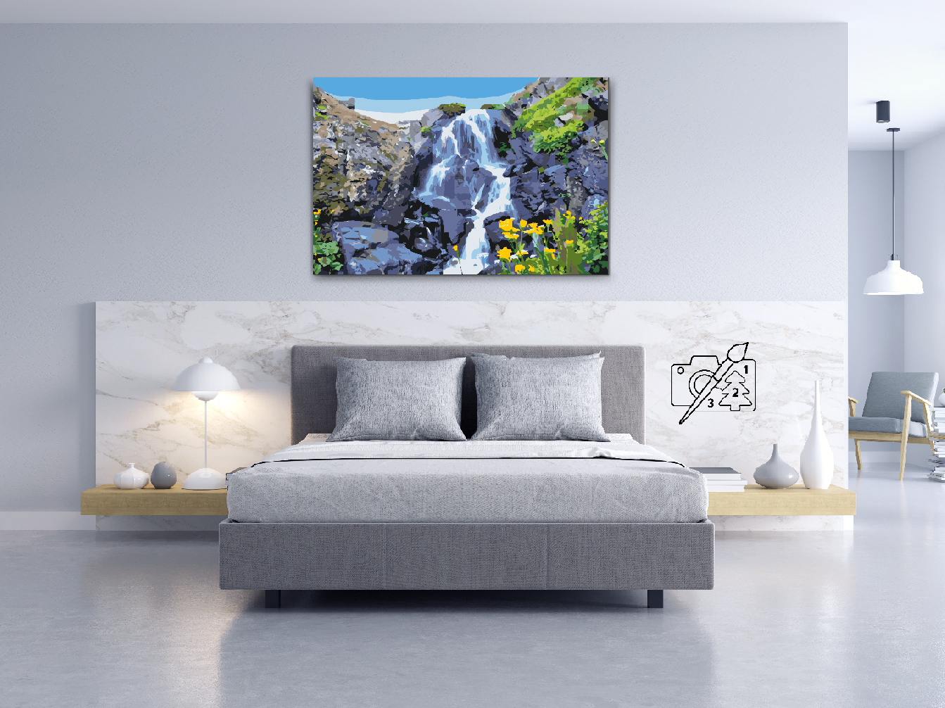 Paint by number - Vandfald og blomster